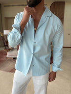 RIVÉ CLASSIC LINEN SHIRT IN SOFT BLUE