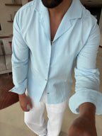 RIVÉ CLASSIC LINEN SHIRT IN SOFT BLUE